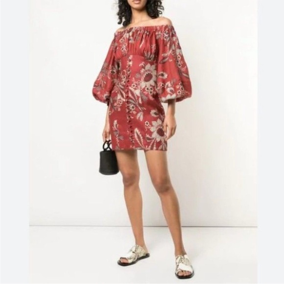 Zimmermann Juno Off-The-Shoulder Floral Print Linen Mini Dress size 0 - Picture 5 of 12